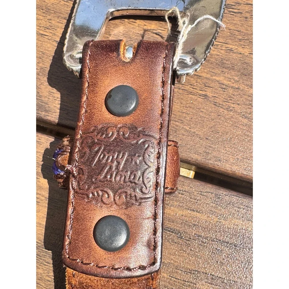 Tony Lama Mens Brown Leather Western Belt Embroidered Concho Silver Buckle 42